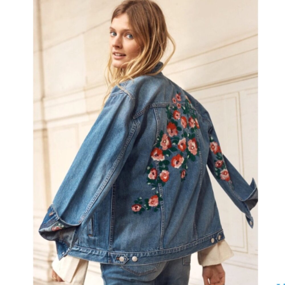 Madewell Jean Jacket with Floral Embroidery - Size XS